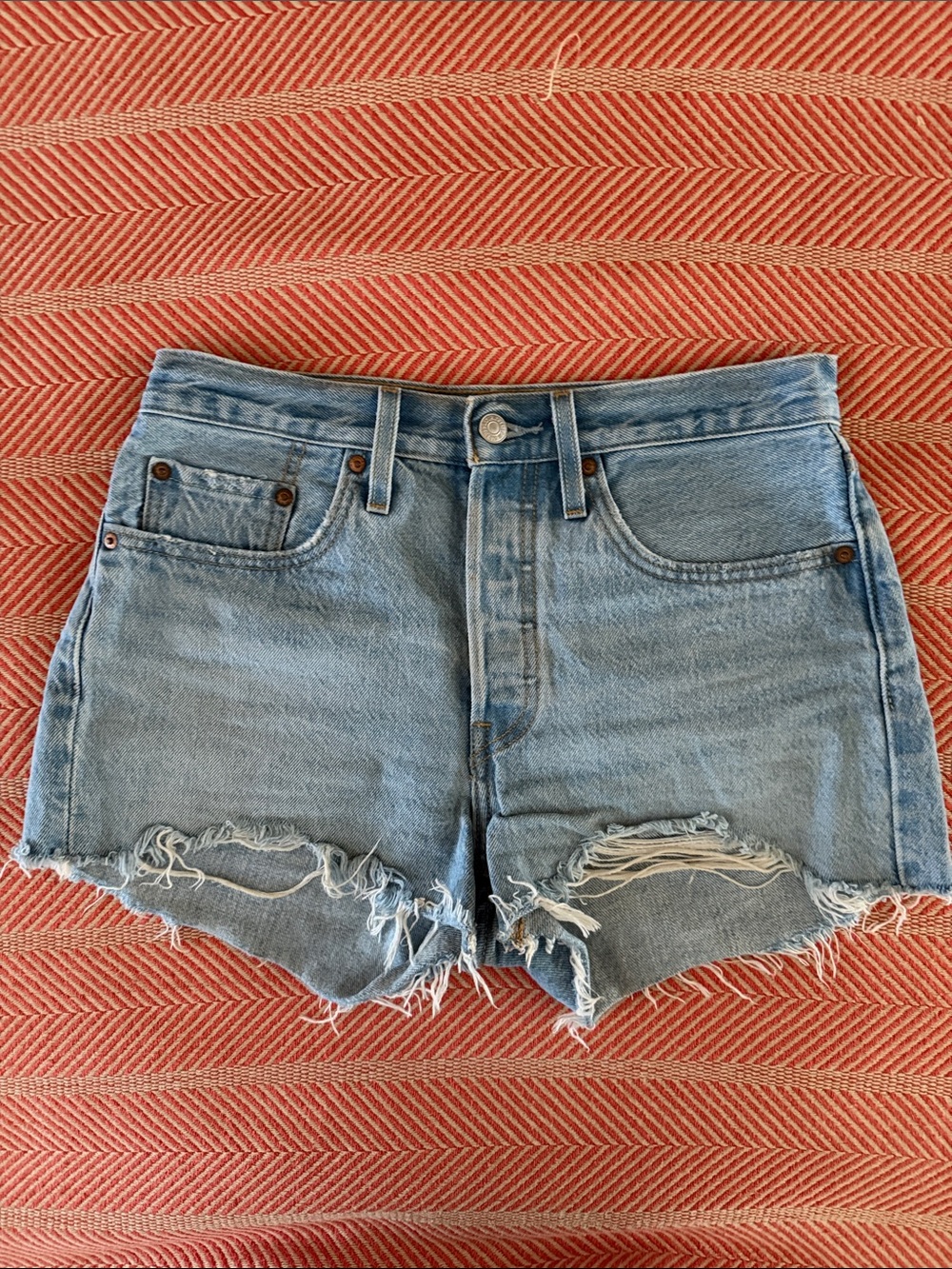 Levi's 501 Light Blue Distressed Cutoff Denim Shorts